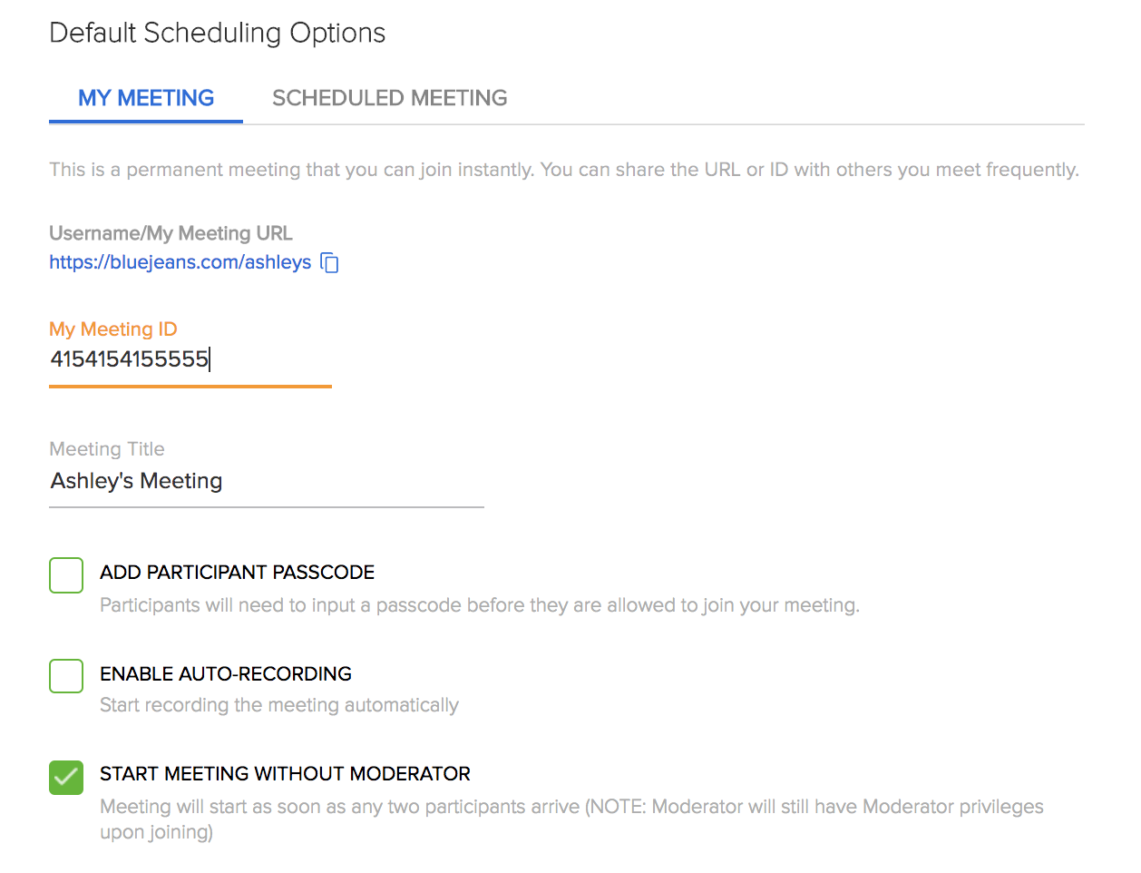 BlueJeans Advanced Meeting Options
