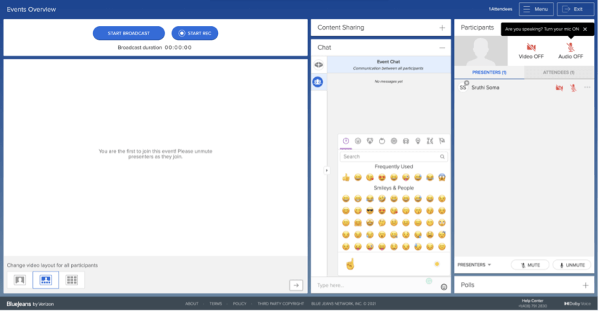 Emoji chat support for BlueJeans Events