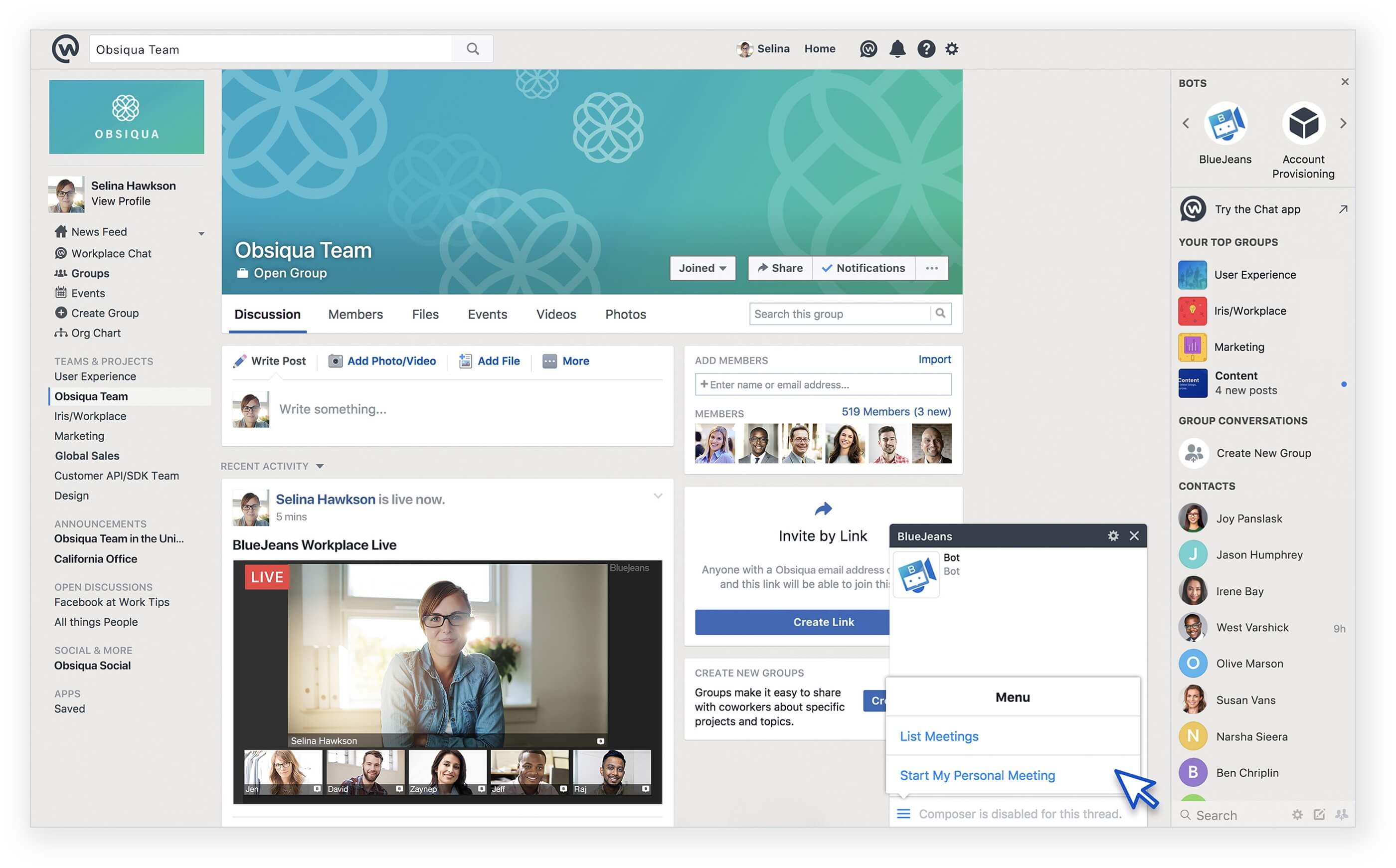 Live Streaming Meetings for Facebook Workplace