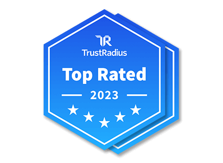 TrustRadius Top Rated blue tile